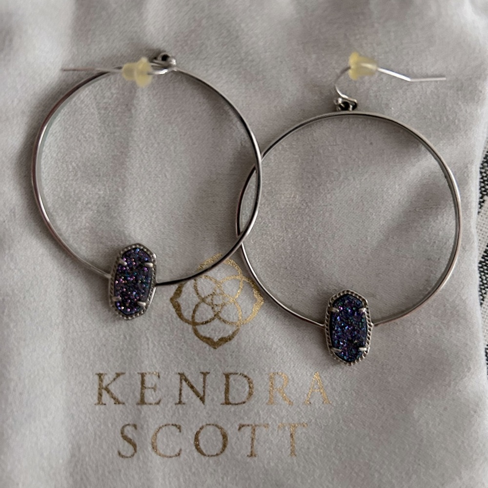EUC Kendra Scott Blue Druzy Hoop Earrings